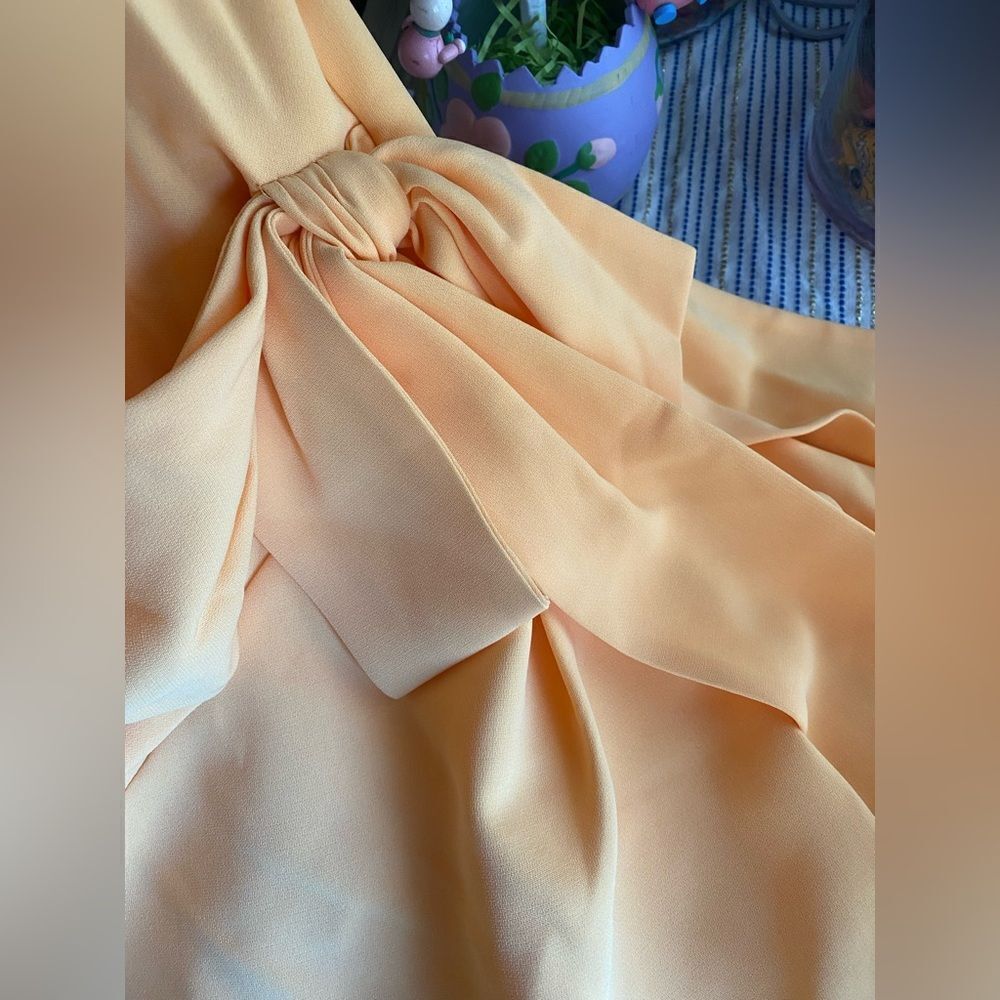 CINQ a SEPT Yellow Orange Sierra Wrap Front Crepe Long Sleeve Mini Dress Sz 2 - Picture 11 of 14
